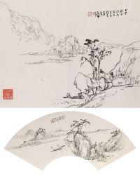 甲申（1884）年作 山水 （两帧） 镜片 水墨纸本