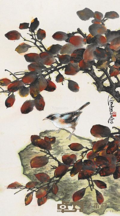 红叶小鸟 88.5×48cm