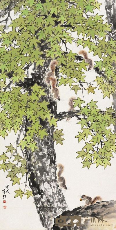 方楚雄 枫叶松鼠 136×69cm
