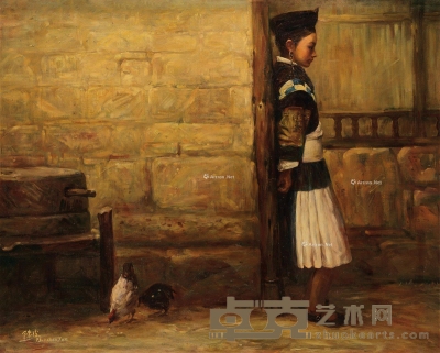 陈俊穆     1993年作 黄土墙边的小女孩 78×98cm