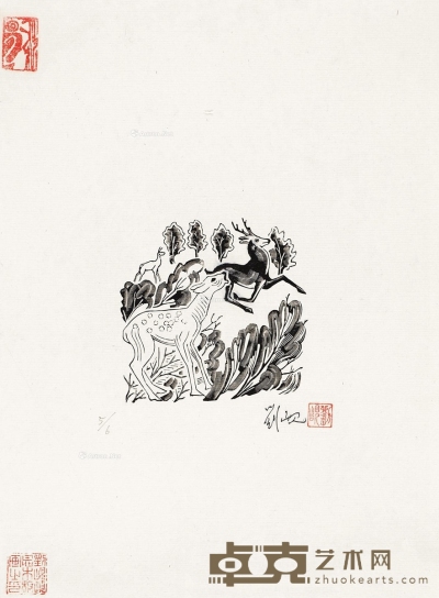 刘岘     1977年作 惊鹿 11×10cm