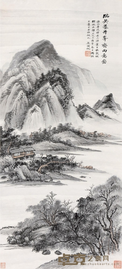 吴湖帆     庚午（1930）年作 峰峦雨意 106×48.5cm