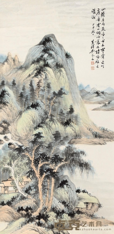 吴琴木     甲申（1944）年作 云山烟岫 104×51.5cm