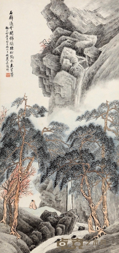 吴榖祥     癸巳（1893）年作 观瀑图 101×47.5cm