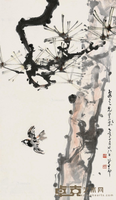 赵少昂     乙亥（1935）年作 松雀图 74.5×43.5cm