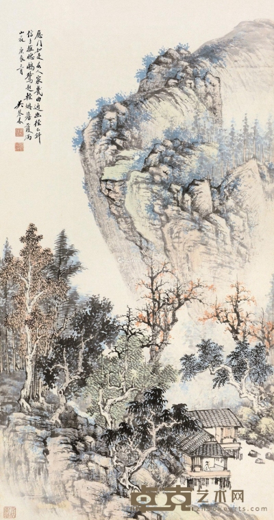 吴琴木     庚辰（1940）年作 碧山翠染 106×56cm