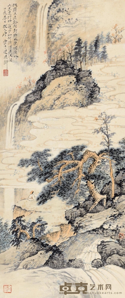 唐云     丁亥（1947）年作 春山飞瀑 95.5×39.5cm