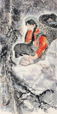董欣宾     庚午（1990）年作 背框少女