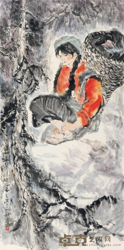 董欣宾     庚午（1990）年作 背框少女 138×69.5cm