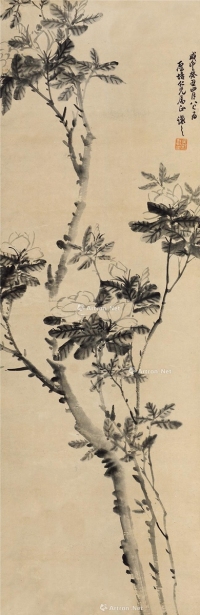 癸丑（1853）年作  花木图 镜片 水墨纸本