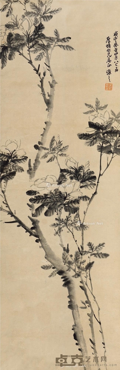 癸丑（1853）年作  花木图 镜片 水墨纸本 124.5×41.5cm