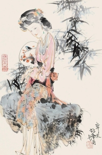 林墉     辛未（1991）年作 纨扇仕女