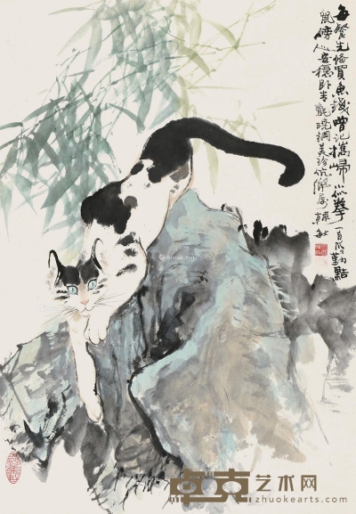 韩敏     猫戏图 68×47cm