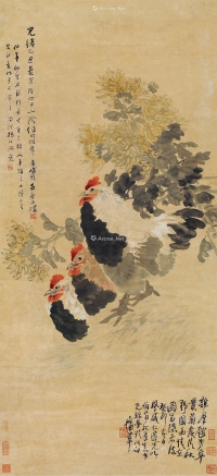 任伯年     己丑（1889）年作 群鸡秋菊