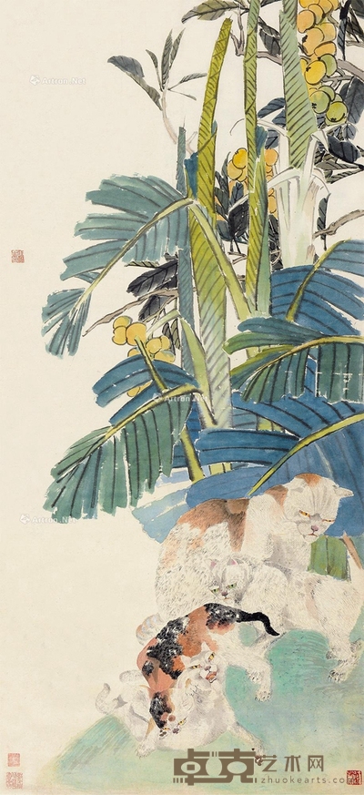 任伯年 群猫嬉戏 130.5×60cm