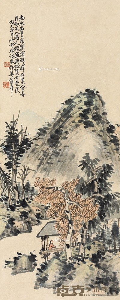 蒲华     己巳（1869）年作 林间独坐 92×37cm