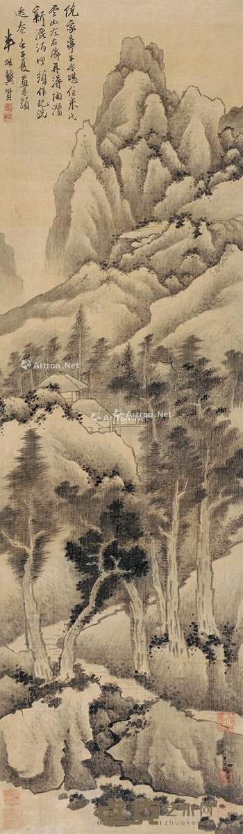 龚贤     壬子（1672）年作 云山静处 141×41cm