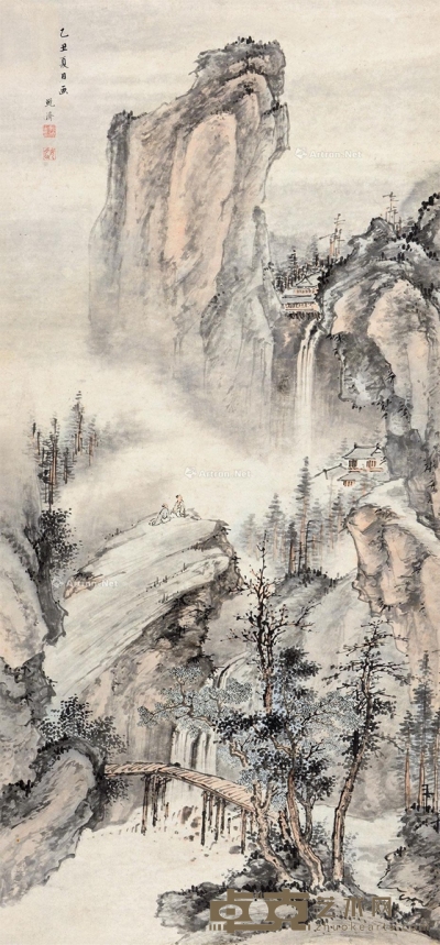 鲍济     乙丑（1685）年作 秋山古寺 94×45cm