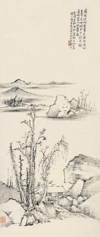 张洽     庚戌（1790）年作 仿云林山水