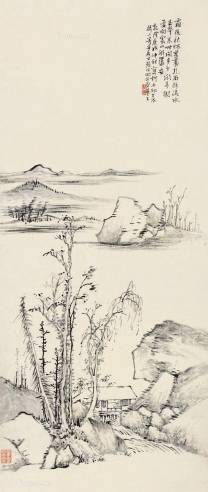 张洽     庚戌（1790）年作 仿云林山水