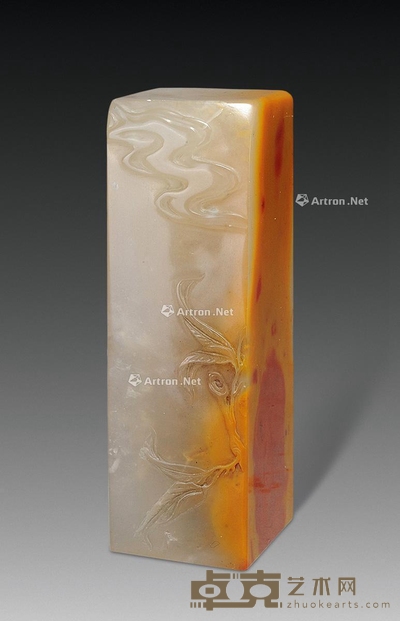 鸡母窝花卉薄意章 2.5×2.5×7.3cm