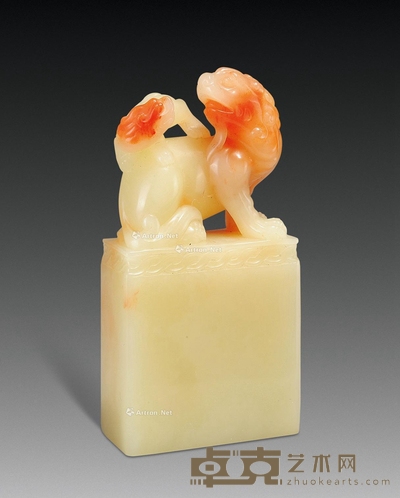 巧色芙蓉子母兽扁方章 3.6×1.8×7.3cm