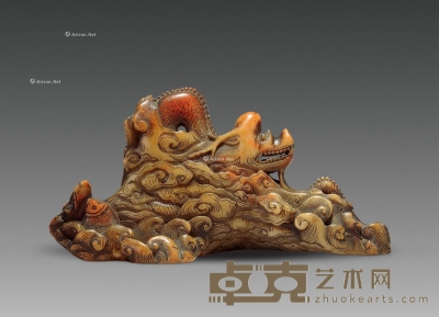 明 寿山石雕龙笔格 长20cm