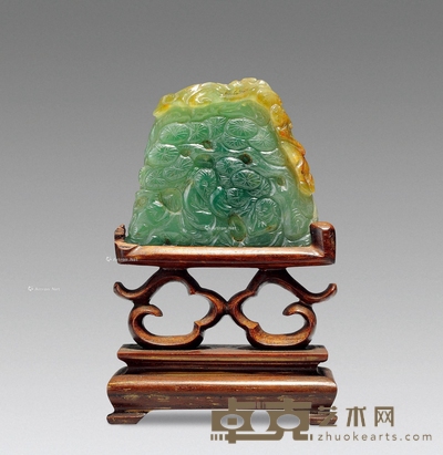 清 翡翠松下高仕插屏 --