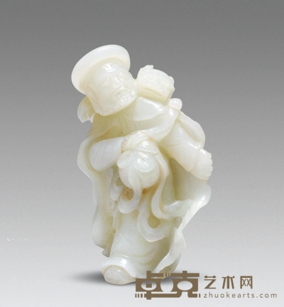 清 白玉胡人戏狮摆件 高9.5cm