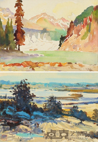 李咏森     风景 （二幅一组） 16×22.5cm；16.5×23.5cm