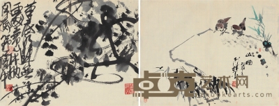 姜宝林·鲁智深 花鸟二件 39.5×51cm ×2