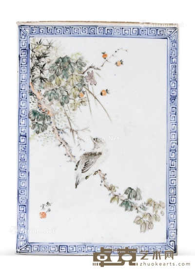 松石 浅绛彩花鸟纹瓷板 36.5×25.5cm