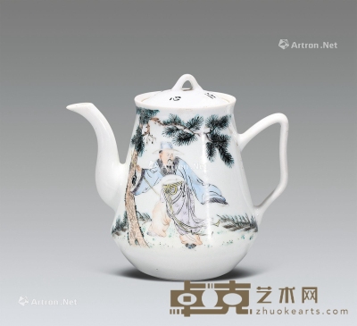 民国 浅绛彩人物纹茶壶 高16.5cm
