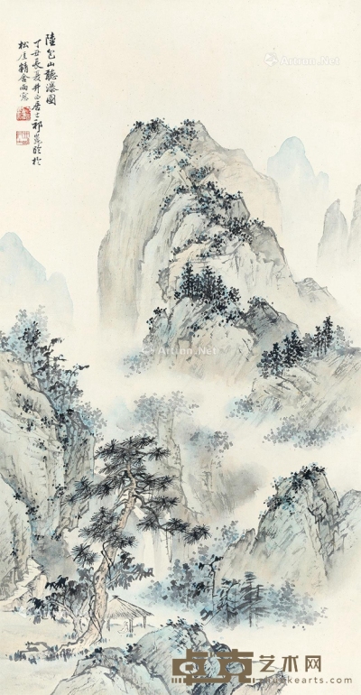 祁昆     听瀑图 114×37cm