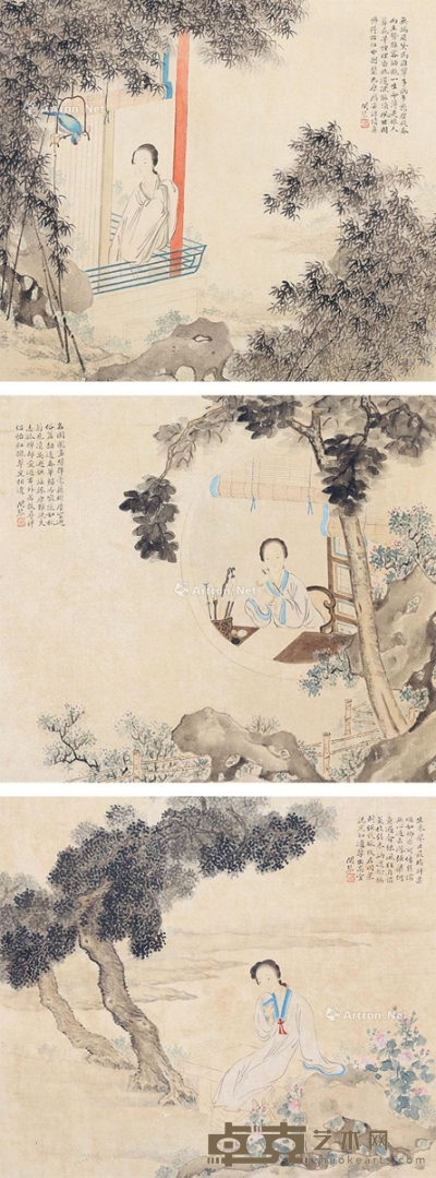 陶寿桐     仕女 （三帧） 31×35cm×3