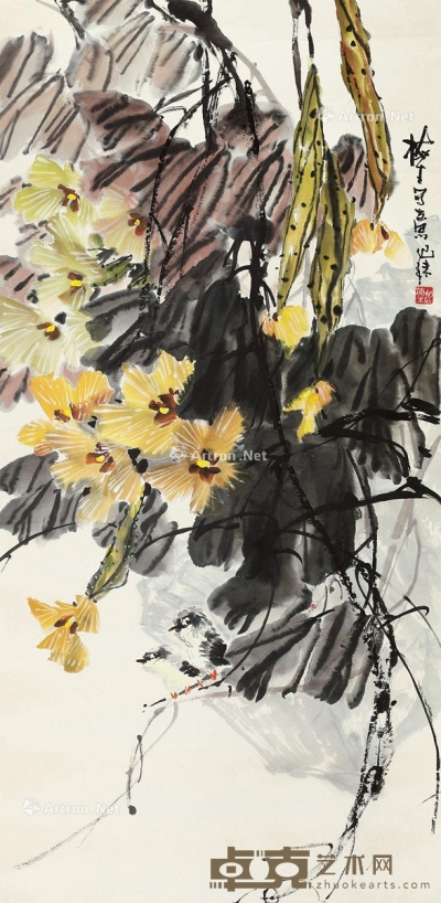 赵梅生     花鸟 138×67cm