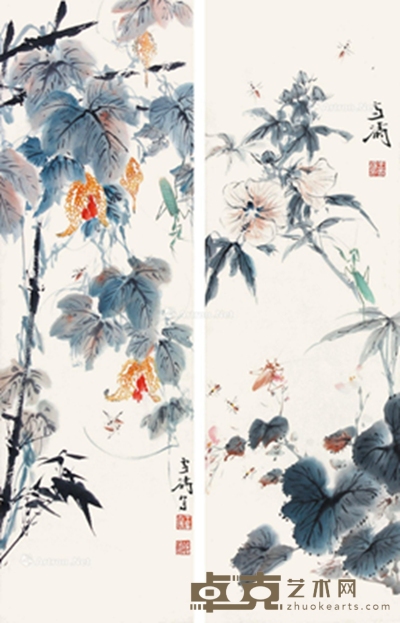 王雪涛     花卉草虫 68×23cm×2