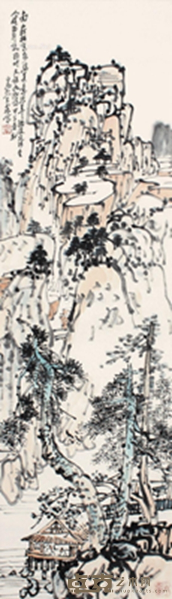 王震 山水 142×40cm