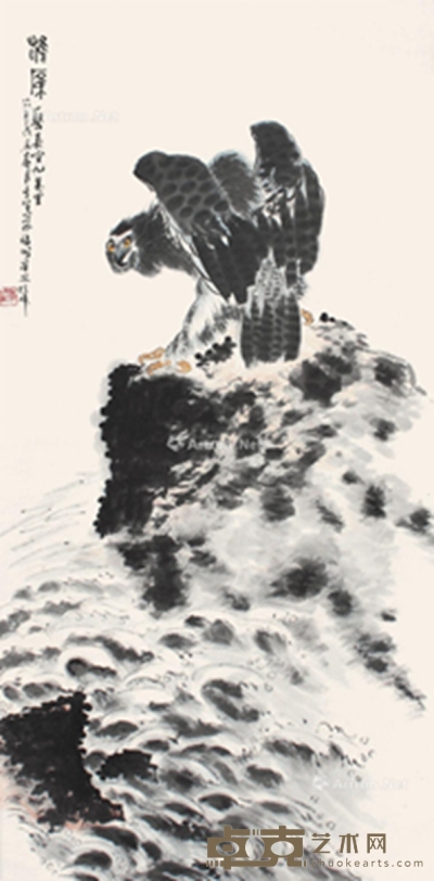 高季苼     鹰石图 135×66cm