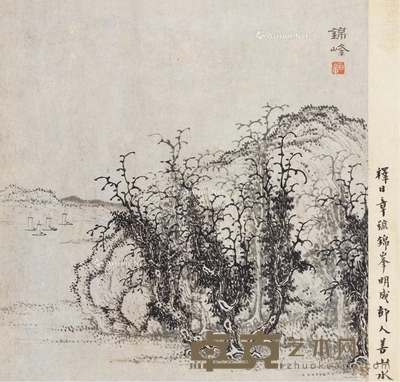 秋江归帆 立轴 水墨纸本 30×28cm