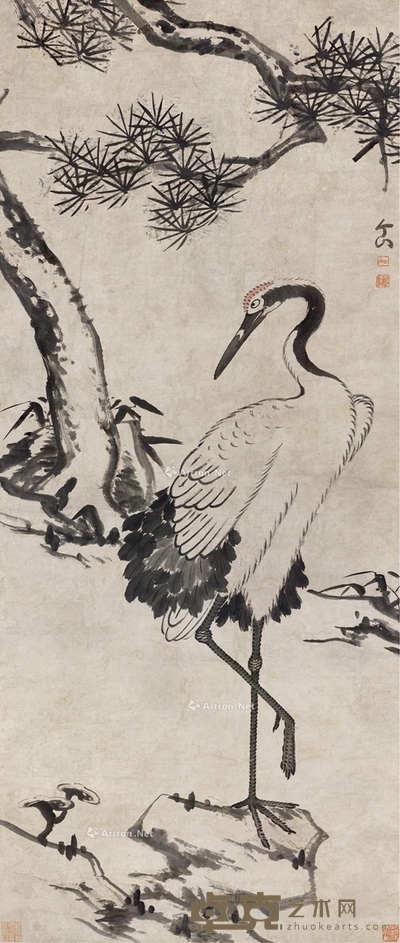 松鹤图 立轴 设色纸本 153×66cm