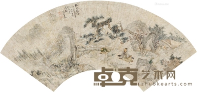 临流赋诗图 扇片 设色纸本 16.5×47cm