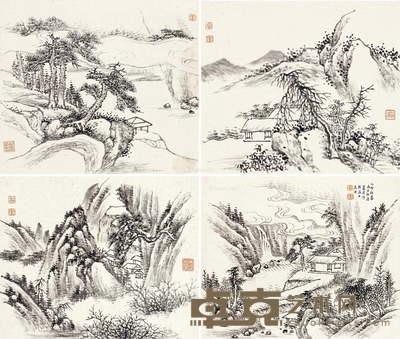 仿古山水 册页 水墨纸本 33.5×40.5cm×4