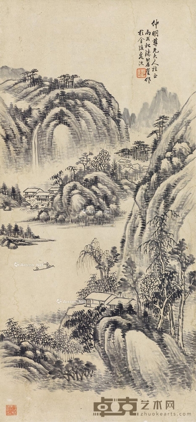 溪山泛舟 立轴 水墨纸本 79×37cm