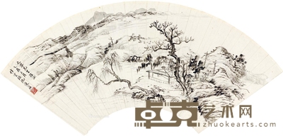 溪边亭台 扇片 水墨纸本 19×51cm