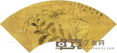 花卉 立轴 水墨金纸 15.5×44cm