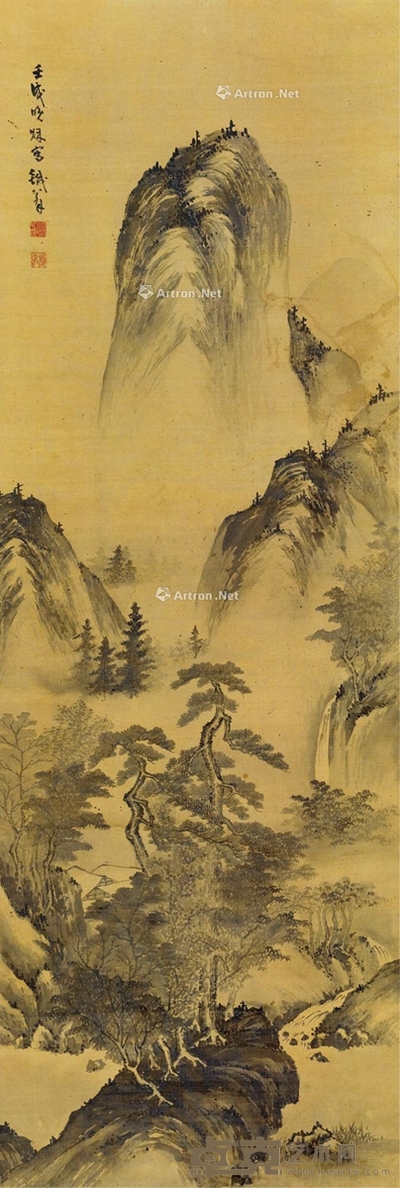 山中茅屋 立轴 水墨绢本 128×42cm