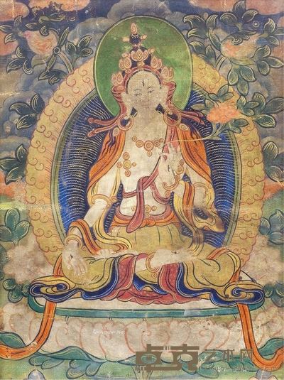 清 白度母唐卡 15.5×11.5cm