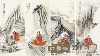 罗汉 四屏 镜片 设色纸本 68.5×30cm×4