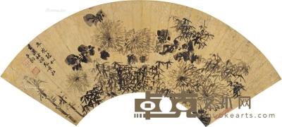 竹菊图 扇片 水墨纸本 16.5×50cm
